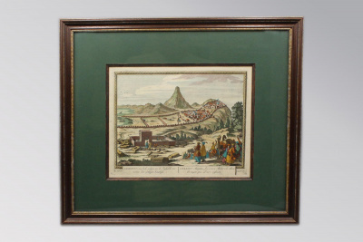 Гравюра "Дербент". Амстердам, 1705 г., гравер Питер Шенк Старший. Бумага, печать, акварель.
