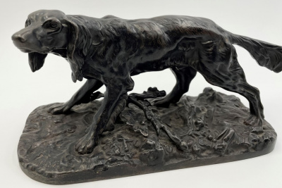 Скульптура Собака сеттер. Россия, Каслинский завод, 1911 г., формовщик Г. Тепляков, автор модели П.-Ж. Мен. Чугун, литье, крашение.