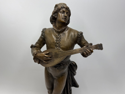 Скульптура Музыкант с мандолиной. Германия, 19 век, Gustav Heinrich Eberlein. Бронза.
