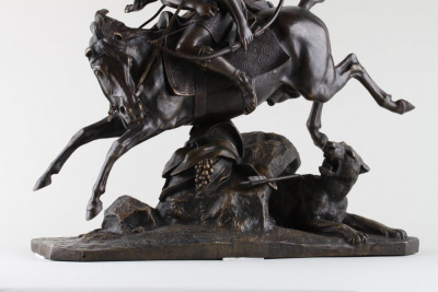 Скульптура "Охота на тигра". Франция, Париж, Jean Francois Theodore Gechter, 19 в. Бронза, литье, патина.
