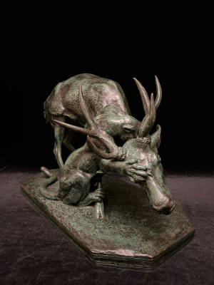 Скульптурная композиция «Охота на оленя».  Франция, Париж, конец 19 века, Antoine Louis Barye, бронзолитейная фабрика Susse Freres.  Бронза.