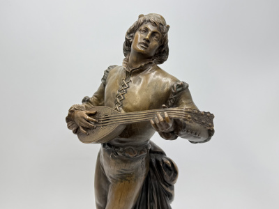 Скульптура Музыкант с мандолиной. Германия, 19 век, Gustav Heinrich Eberlein. Бронза.