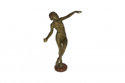Скульптура в стиле Ар Деко «Танцовщица с шаром». Франция, Париж, автор оригинальной модели Lucien Charles Edouard Alliot, 1920-1930-е гг. Бронза, литье, патинирование. Мрамор.