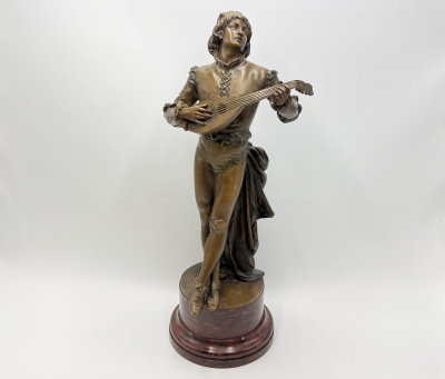 Скульптура Музыкант с мандолиной. Германия, 19 век, Gustav Heinrich Eberlein. Бронза.